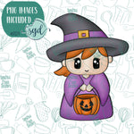 Trick or Treat Witch Cookie Cutter with PNG Images to Match - Hand Drawn Graphics for Edible Ink Printers