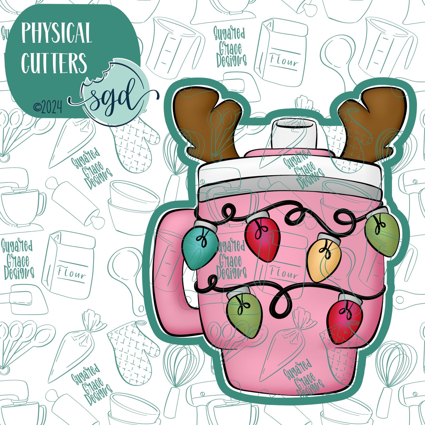 Christmas Travel Mug Cookie Cutter with PNG Images to Match - Hand Drawn Graphics for Edible Ink Printers