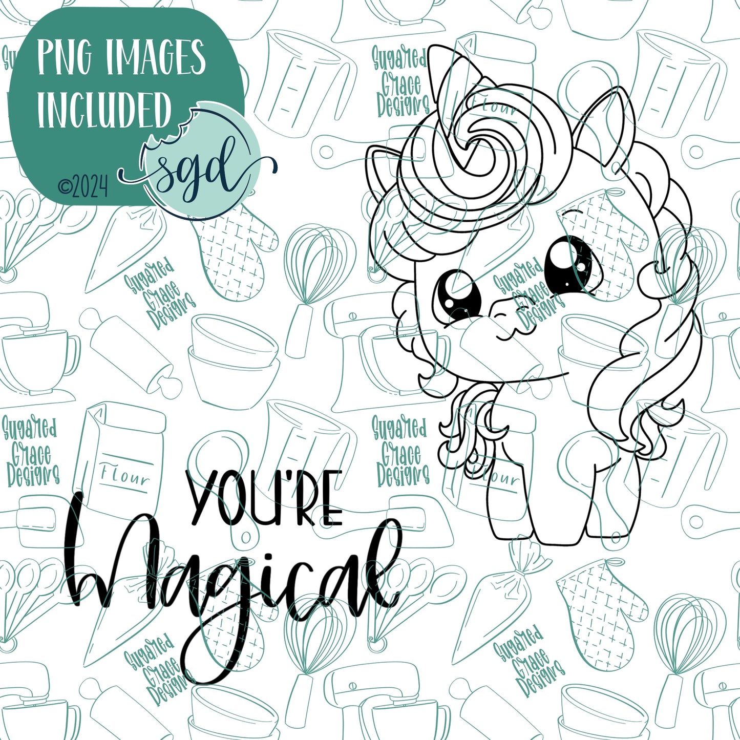 You're Magical Unicorn Cookie Cutter Set of 2 with PNG Images to Match - Hand Drawn Graphics for Edible Ink Printers