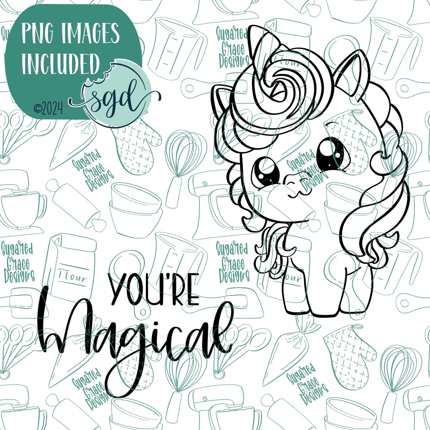 You're Magical Unicorn Cookie Cutter Set of 2 with PNG Images to Match - Hand Drawn Graphics for Edible Ink Printers