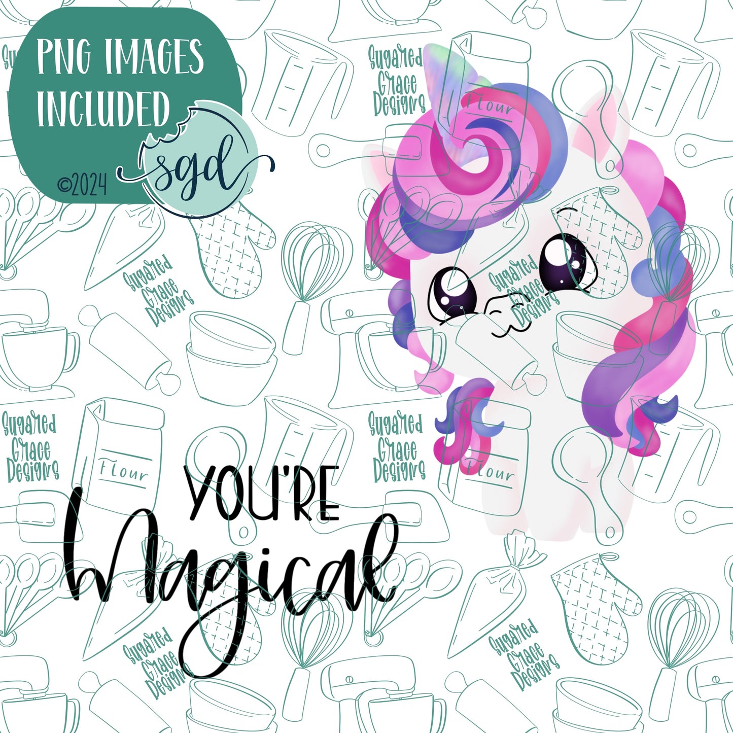 You're Magical Unicorn Cookie Cutter Set of 2 with PNG Images to Match - Hand Drawn Graphics for Edible Ink Printers