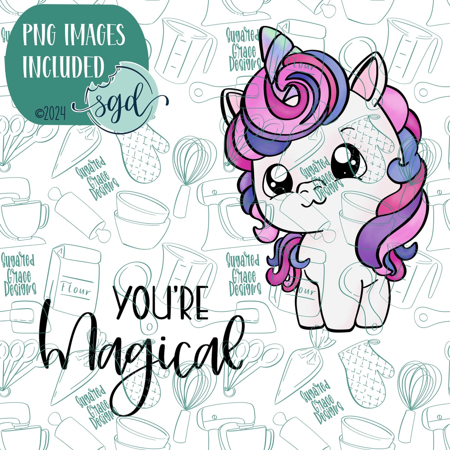 You're Magical Unicorn Cookie Cutter Set of 2 with PNG Images to Match - Hand Drawn Graphics for Edible Ink Printers