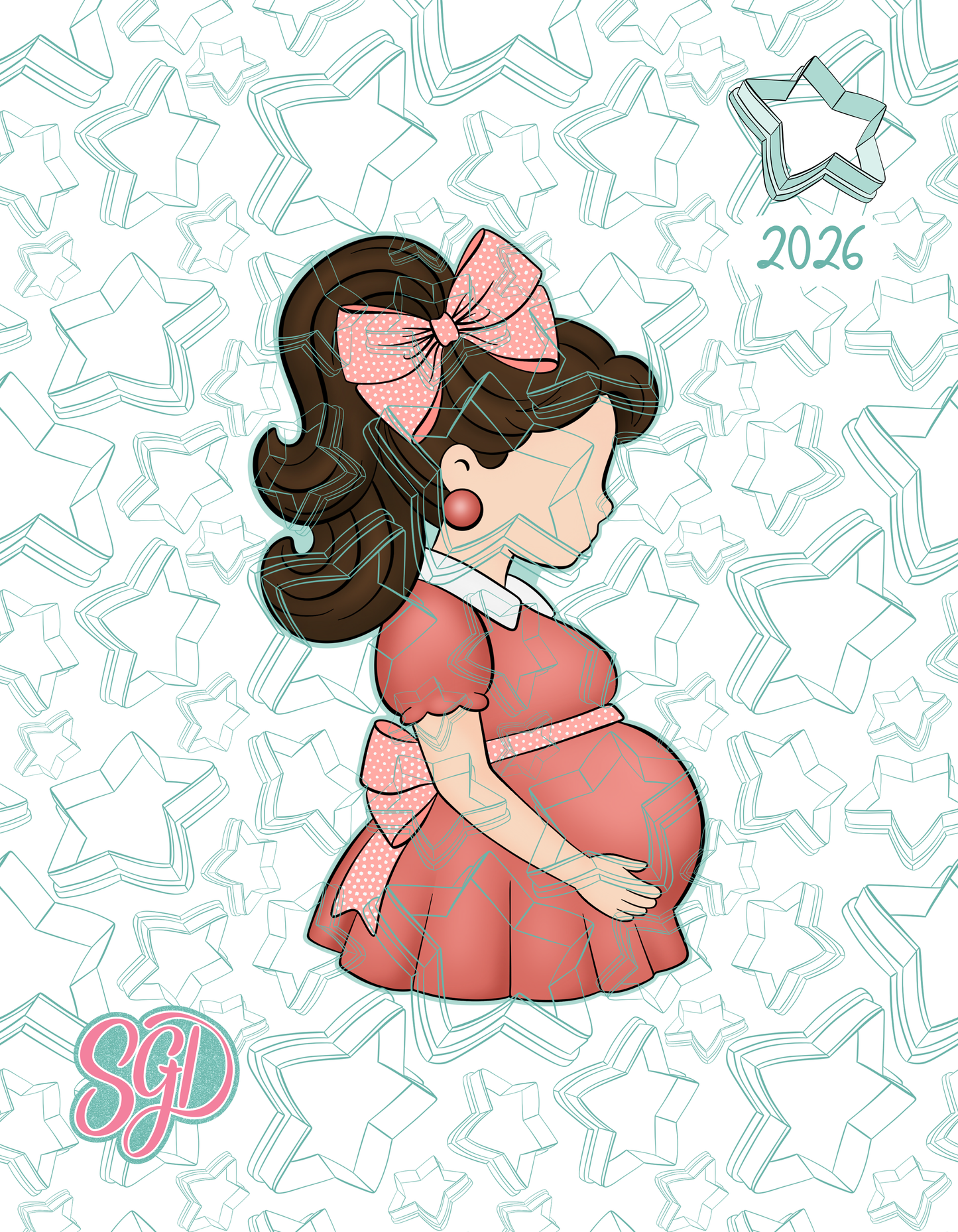 Pregnant Mama Cookie Cutter STL and Matching PNG Image