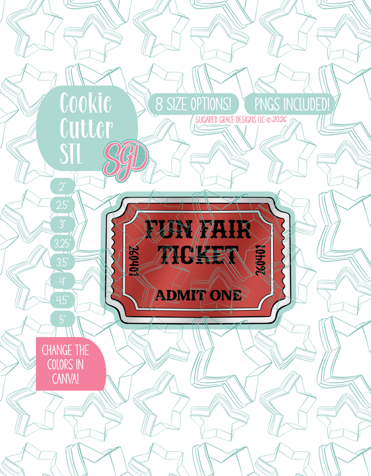 Admit One Ticket Cookie Cutter STL and PNG set