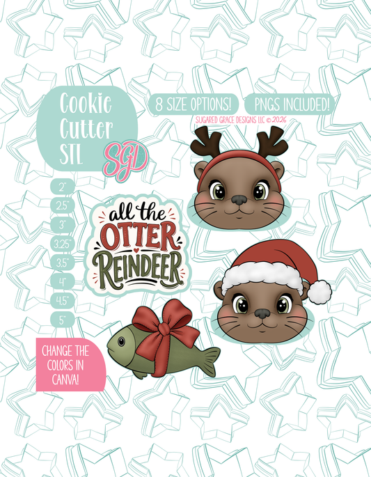 All The Otter Reindeer Cookie Cutter STL and PNG Set with 4 Designs (Digital Download)