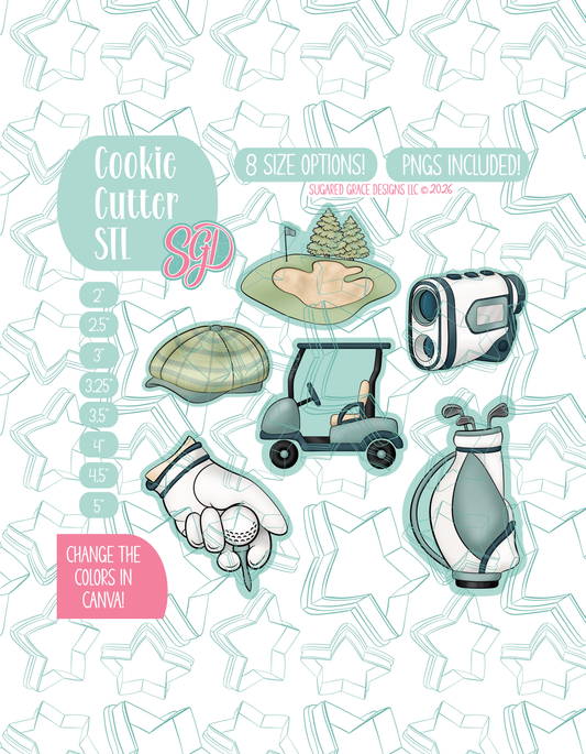 Editable Golf Cookie Cutter STL and PNG Set with 6 Designs (Digital Download)