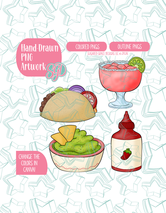 Taco Bout Your Feelings Set of 4 PNG Designs for Edible Ink Printers - Hand Drawn Editable Graphics (Digital Download)