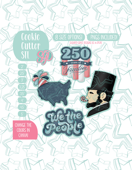 America's 250th Anniversary set Cookie Cutter STL and PNG Set with 4 Designs (Digital Download)