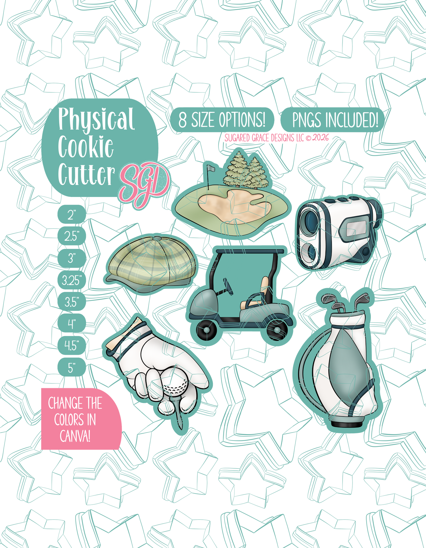 Golf Cookie Cutter set with matching PNG - Set of 6 Designs