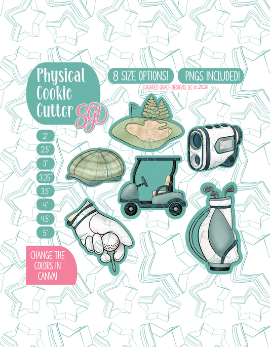 Golf Cookie Cutter set with matching PNG - Set of 6 Designs