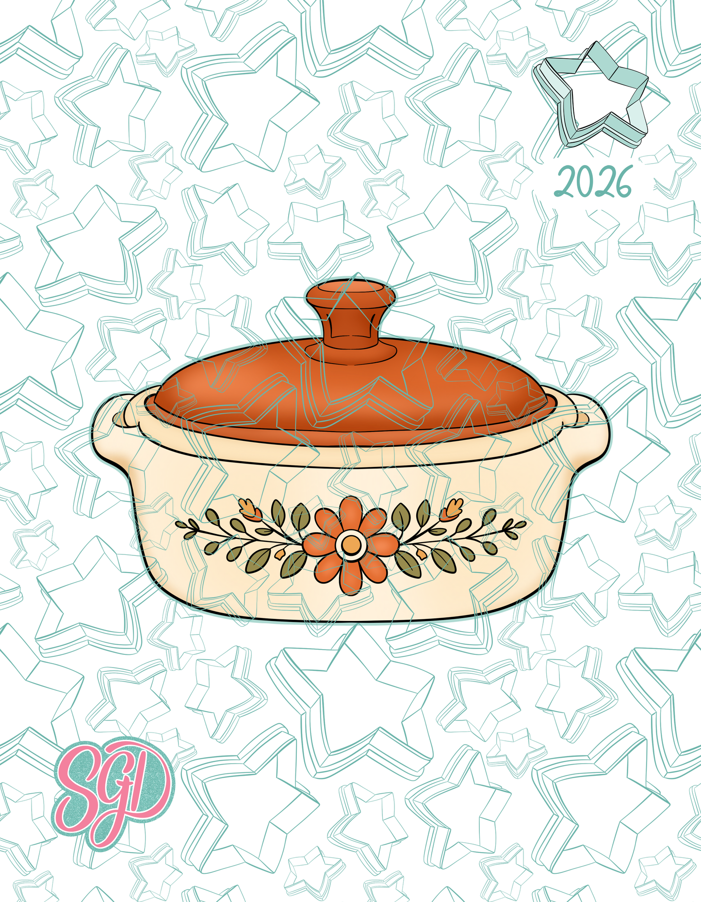 Vintage Casserole Dish Cookie Cutter STL and Matching PNG Image