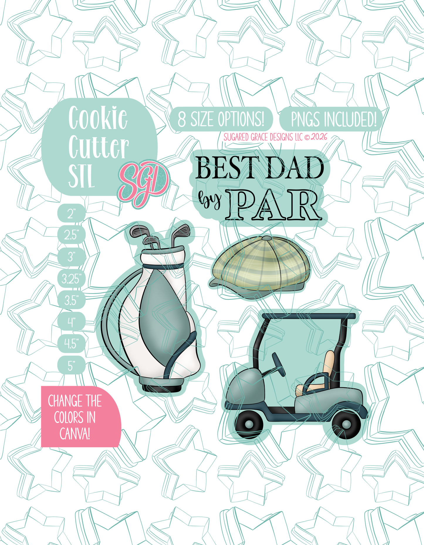 Father's Day Golf Cookie Cutter STL and PNG Set with 4 Designs (Digital Download)