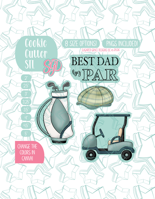 Father's Day Golf Cookie Cutter STL and PNG Set with 4 Designs (Digital Download)