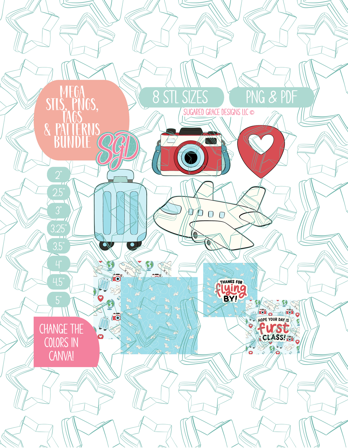Travel - 4 Cookie Cutter STL designs, 2 Cookie Tags, & 2 Printable Patterns - 9/26 Monthly Batch