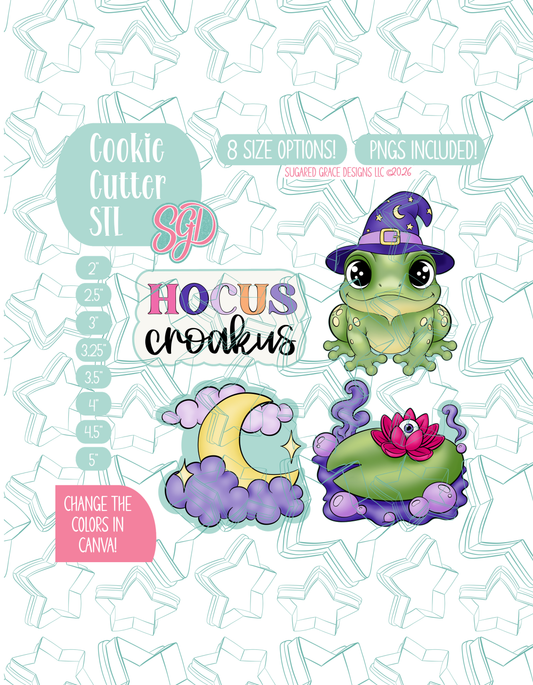 Hocus Croakus Halloween Frog Cookie Cutter STL and PNG Set with 4 Designs (Digital Download)