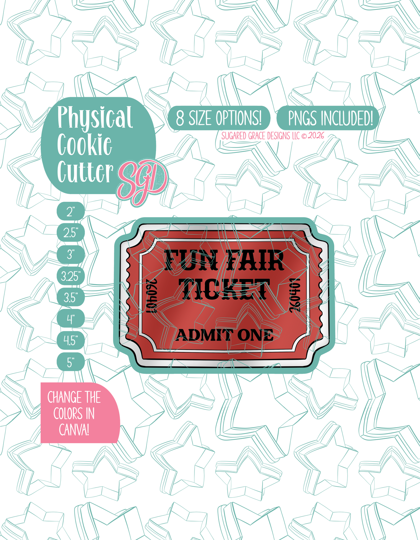 Admit One Ticket Cookie Cutter with matching PNG