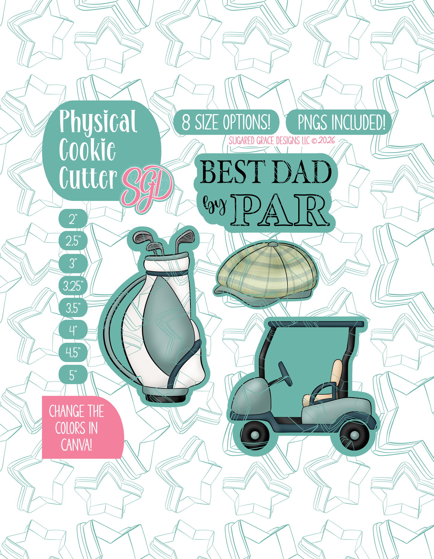 Father's Day Golf Cookie Cutter set with matching PNG - Set of 4 Designs
