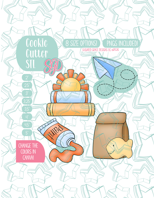 Back To School Cookie Cutter STL and PNG Set with 4 Designs (Digital Download)