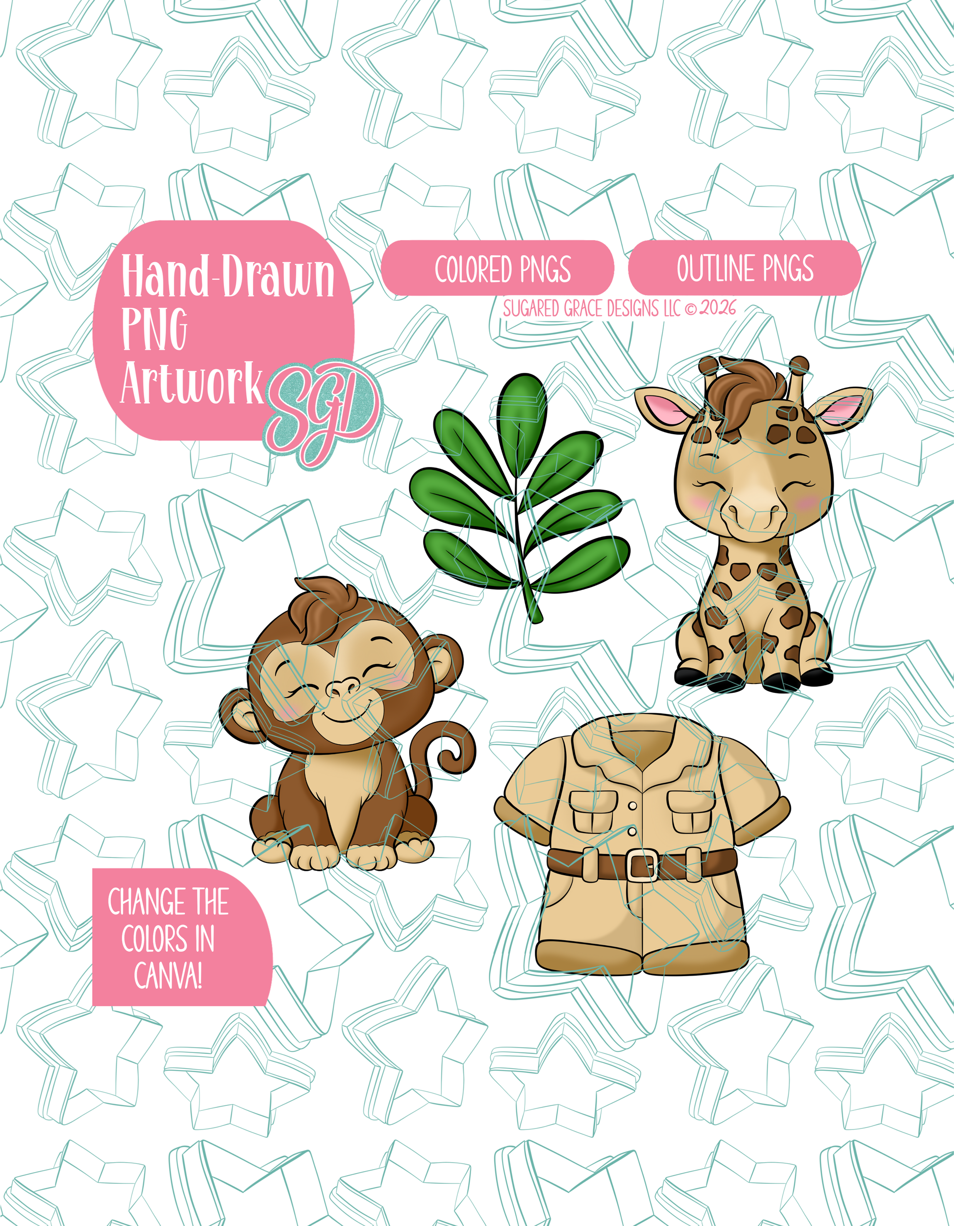 Zoo Set of 4 PNG Designs for Edible Ink Printers - Hand Drawn Editable ...