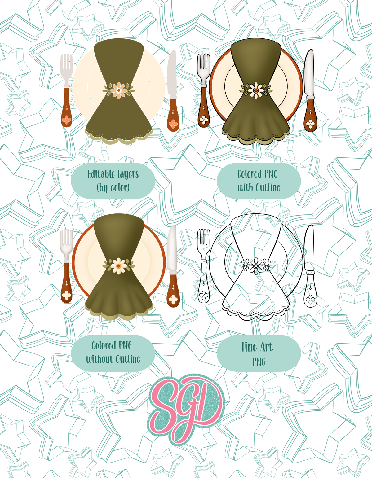 Vintage Plate Cookie Cutter STL and Matching PNG Image
