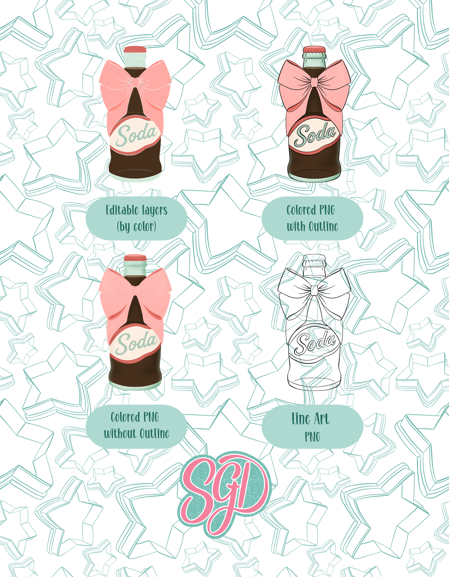 Diner Style Soda Bottle Cookie Cutter Plaque STL and Matching PNG Image