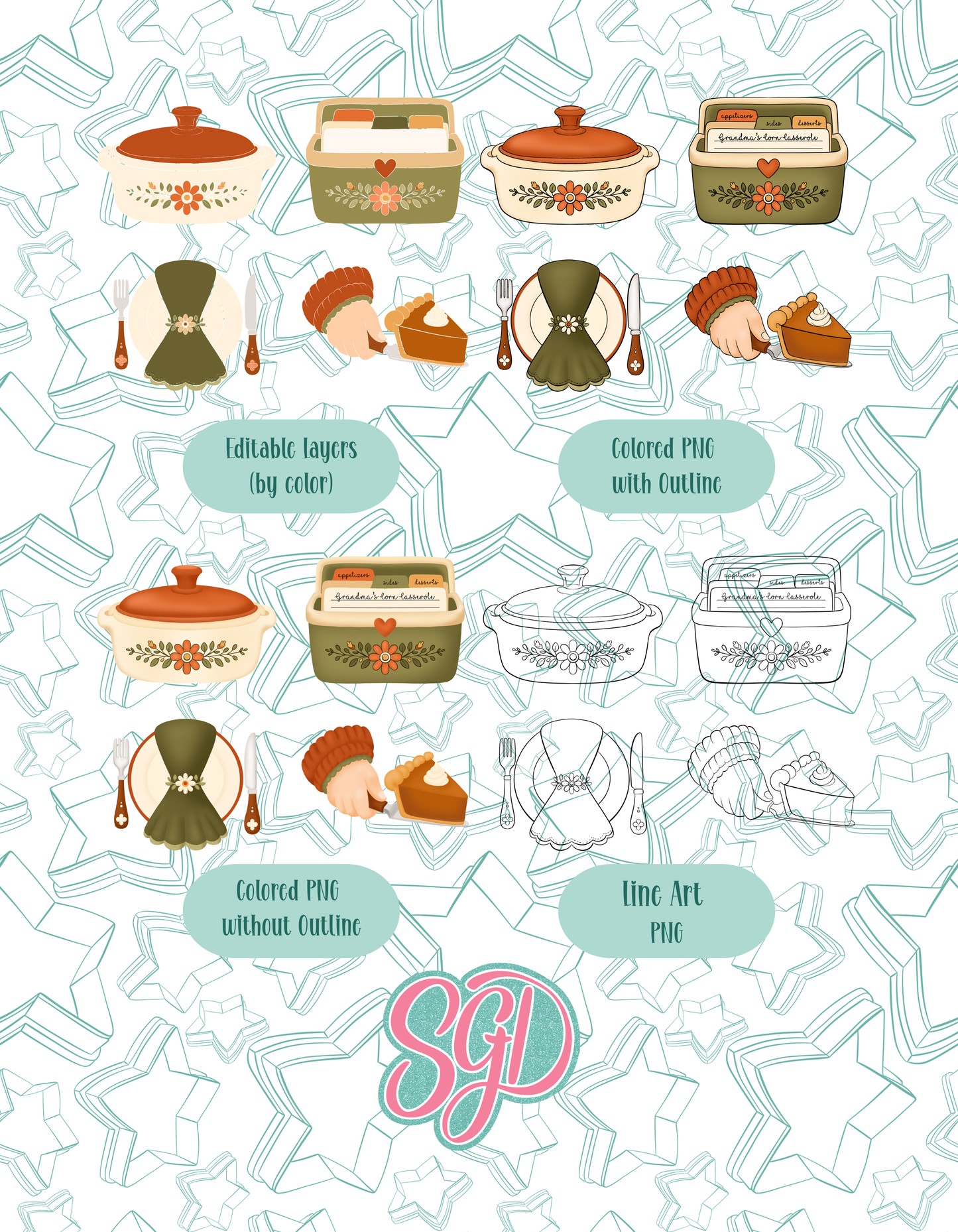 Thanksgiving At Grandmas Cookie Cutter STL and PNG Set with 4 Designs (Digital Download) Festive Four 07/26