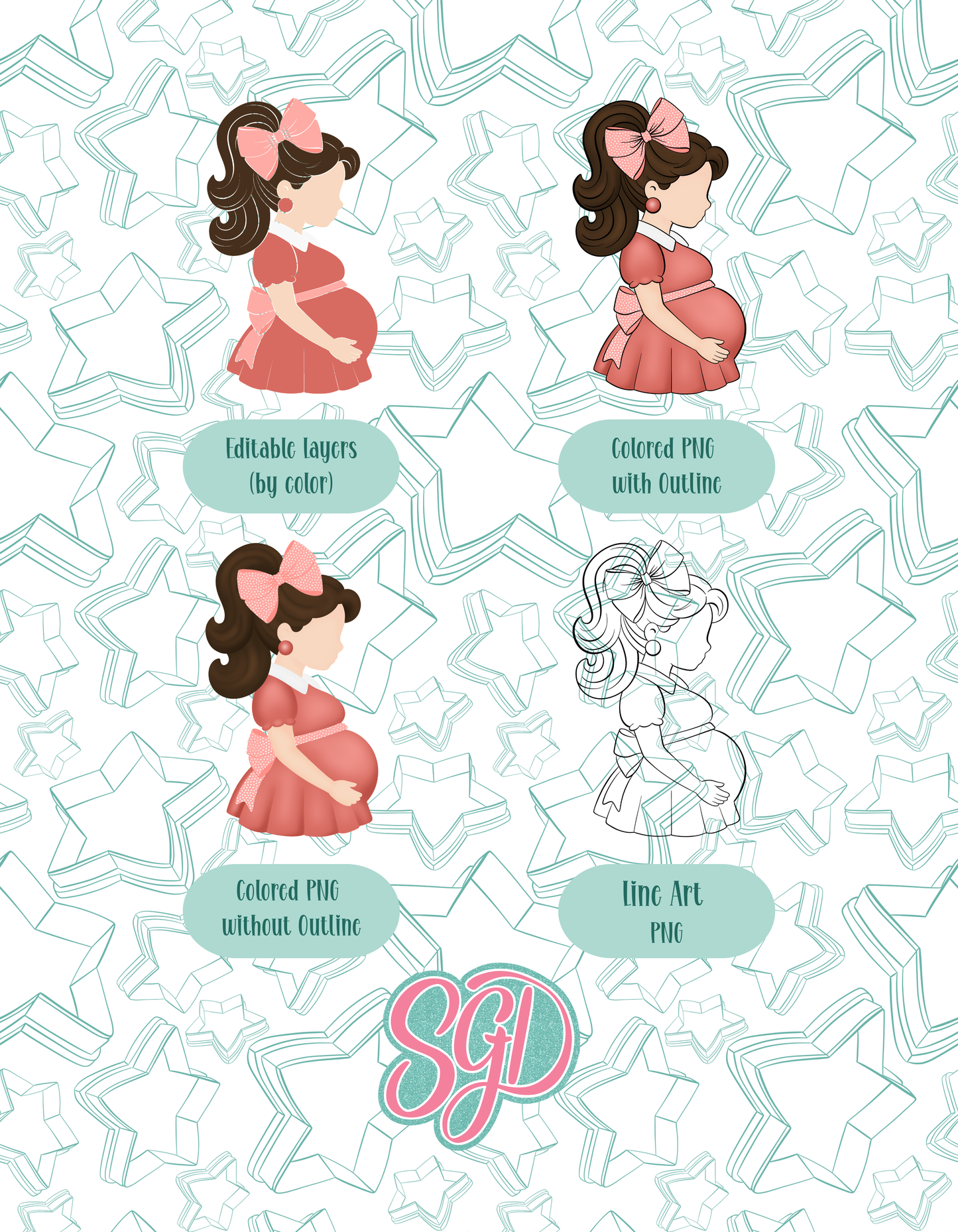 Pregnant Mama Cookie Cutter STL and Matching PNG Image