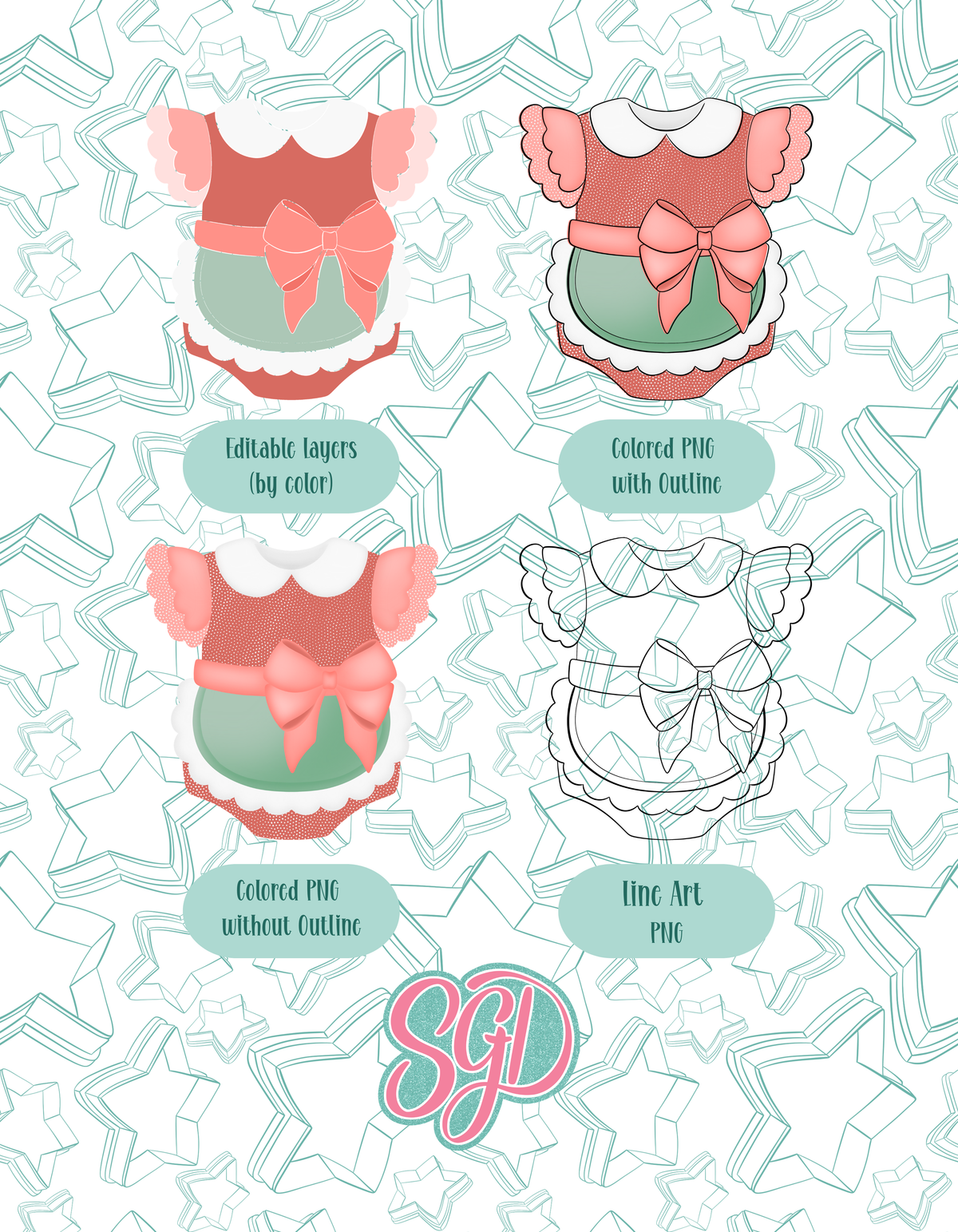 Diner Onesie Cookie Cutter STL and Matching PNG Image