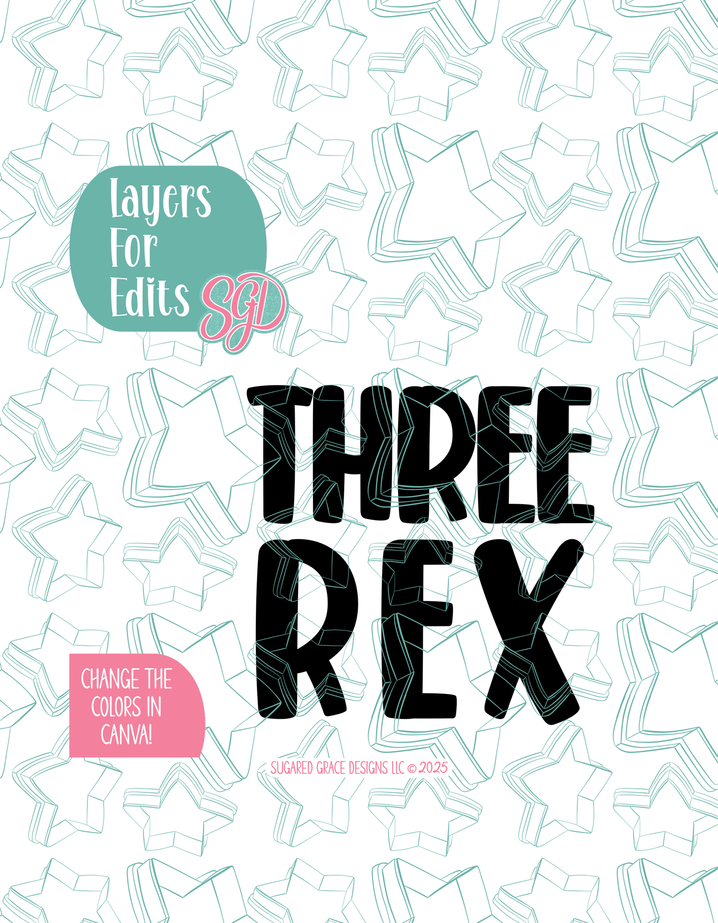 Three Rex Cookie Cutter with PNG Images to Match - Hand Drawn Graphics for Edible Ink Printers