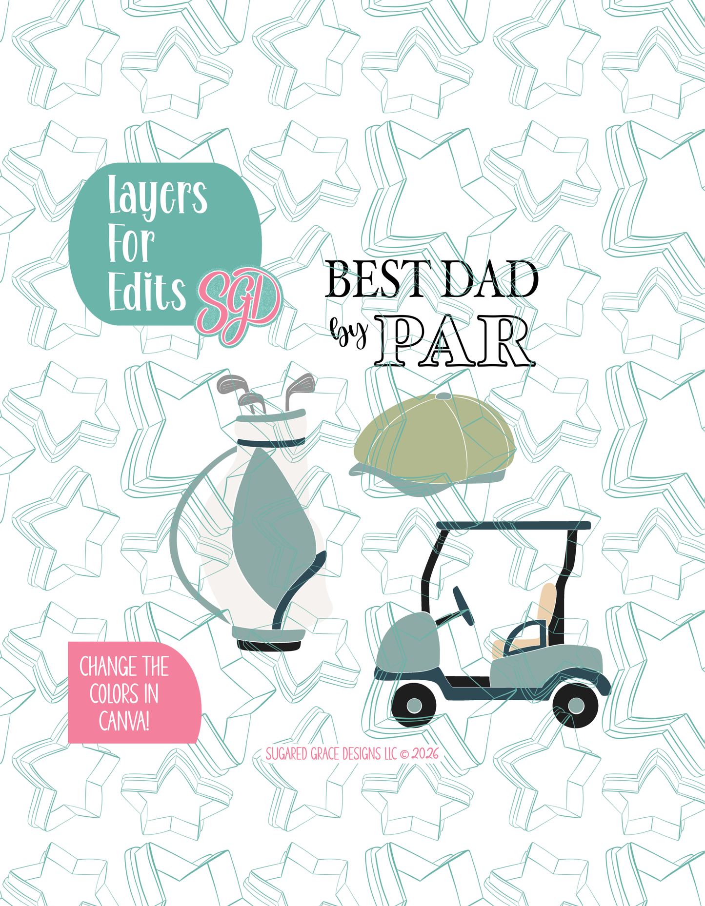 Father's Day Golf Cookie Cutter set with matching PNG - Set of 4 Designs
