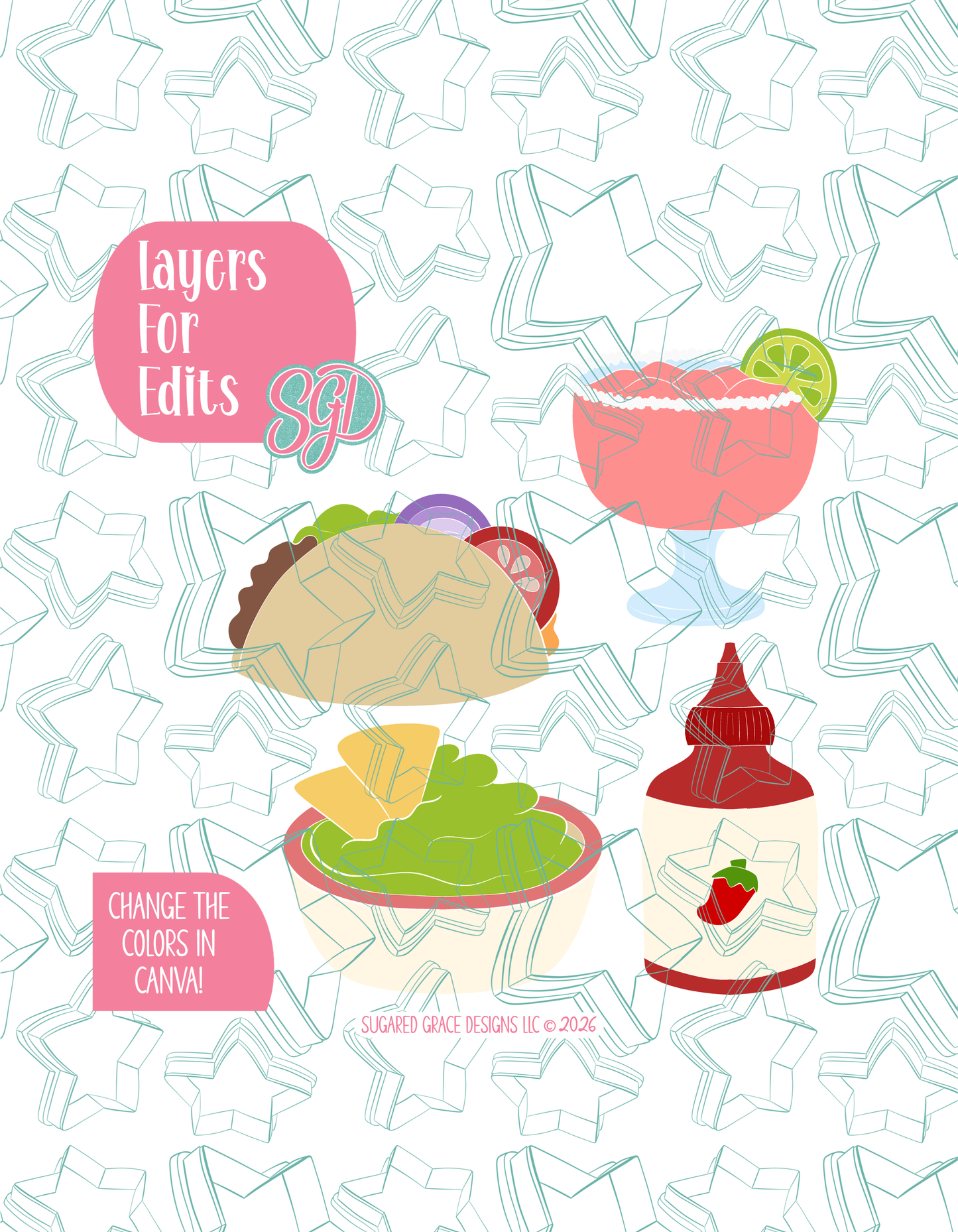 Taco Bout Your Feelings Set of 4 PNG Designs for Edible Ink Printers - Hand Drawn Editable Graphics (Digital Download)