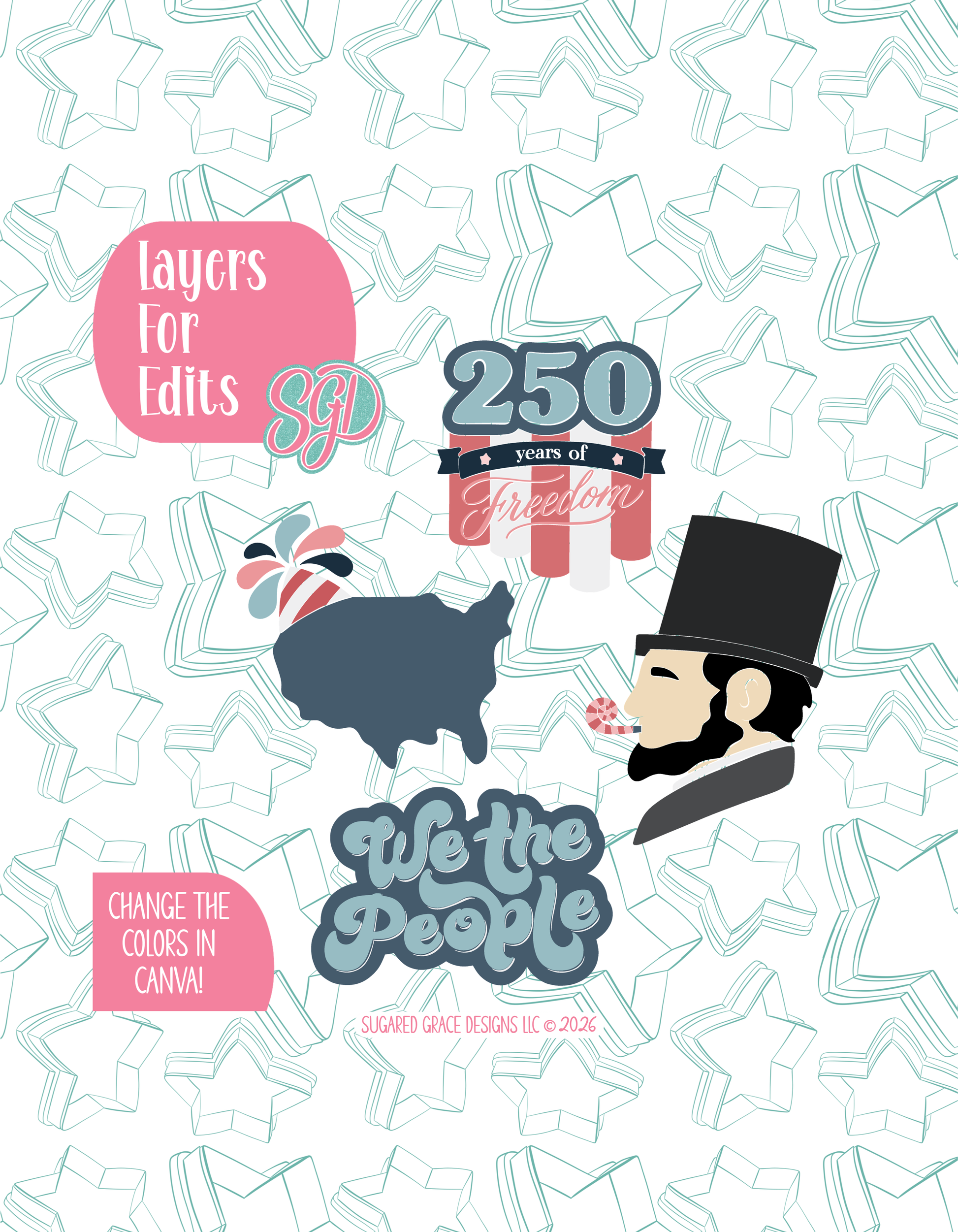 America's 250th Birthday Set of 4 PNG Designs for Edible Ink Printers ...