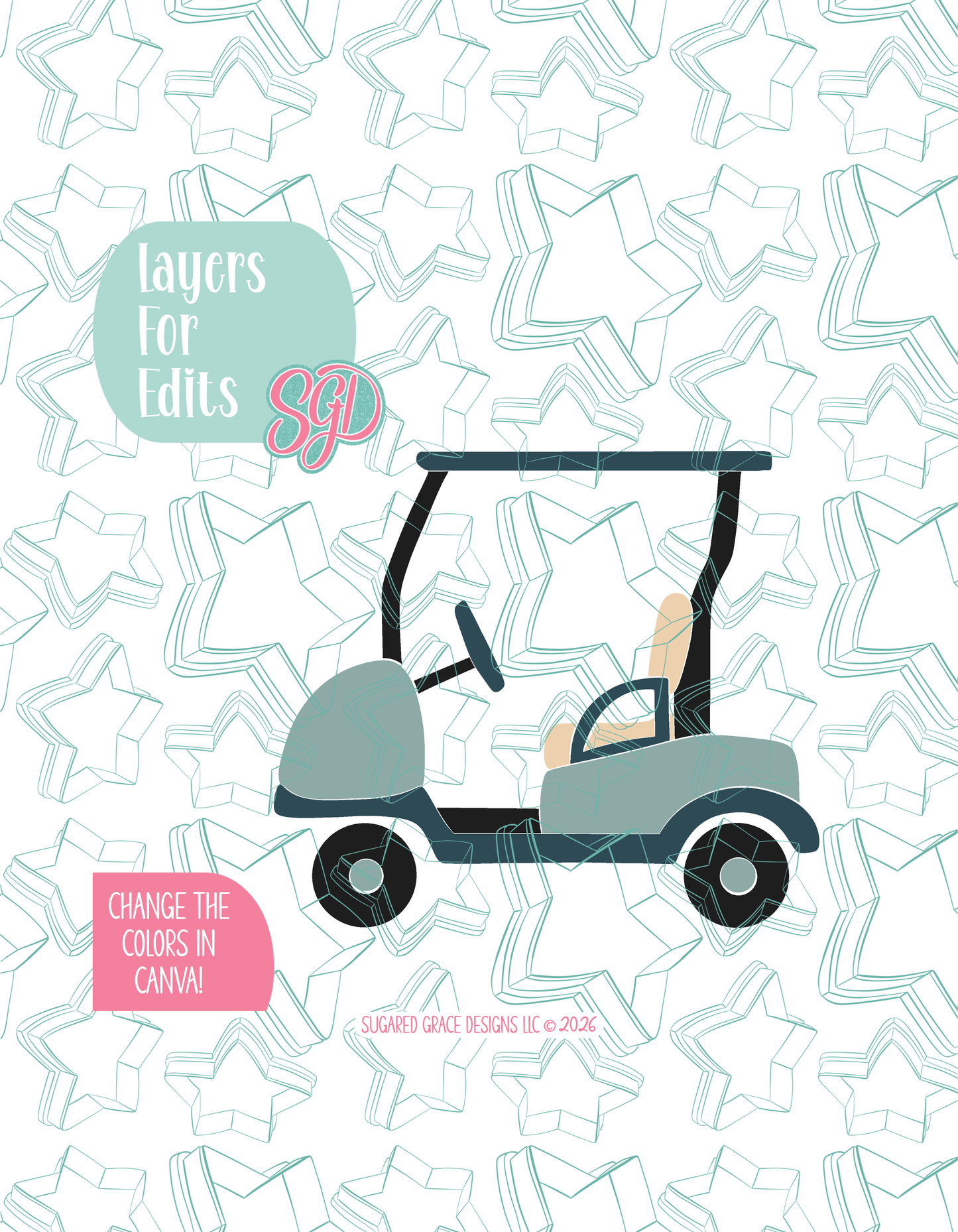 Golf Cart Cookie Cutter STL and PNG set