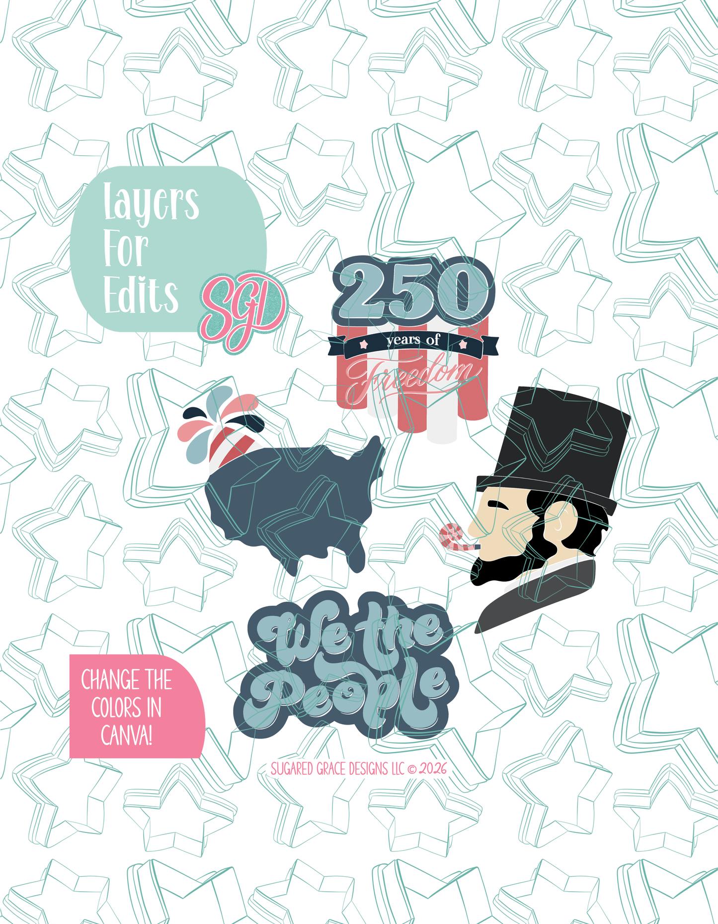 America's 250th Anniversary set Cookie Cutter STL and PNG Set with 4 Designs (Digital Download)