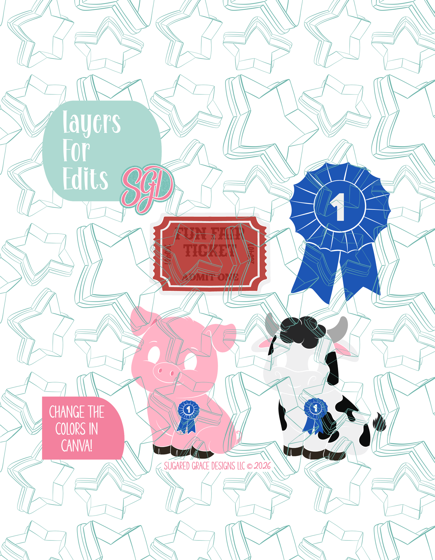 04/26 Monthly Batch - featuring 4 Cookie Cutter STL designs, 2 Cookie Tags, & 2 Printable Patterns - County Fair