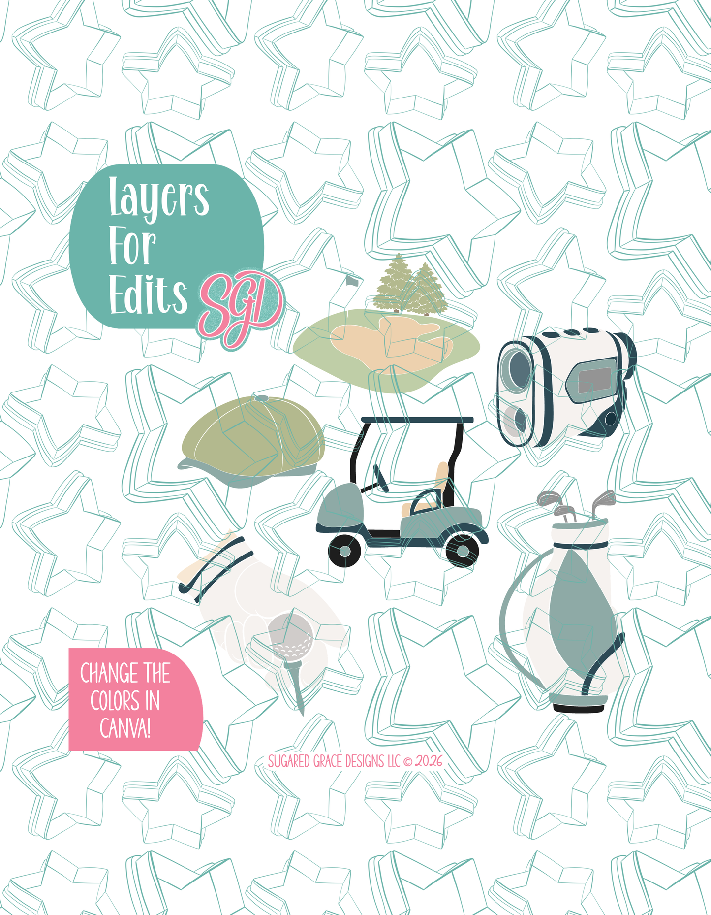 Golf Cookie Cutter set with matching PNG - Set of 6 Designs