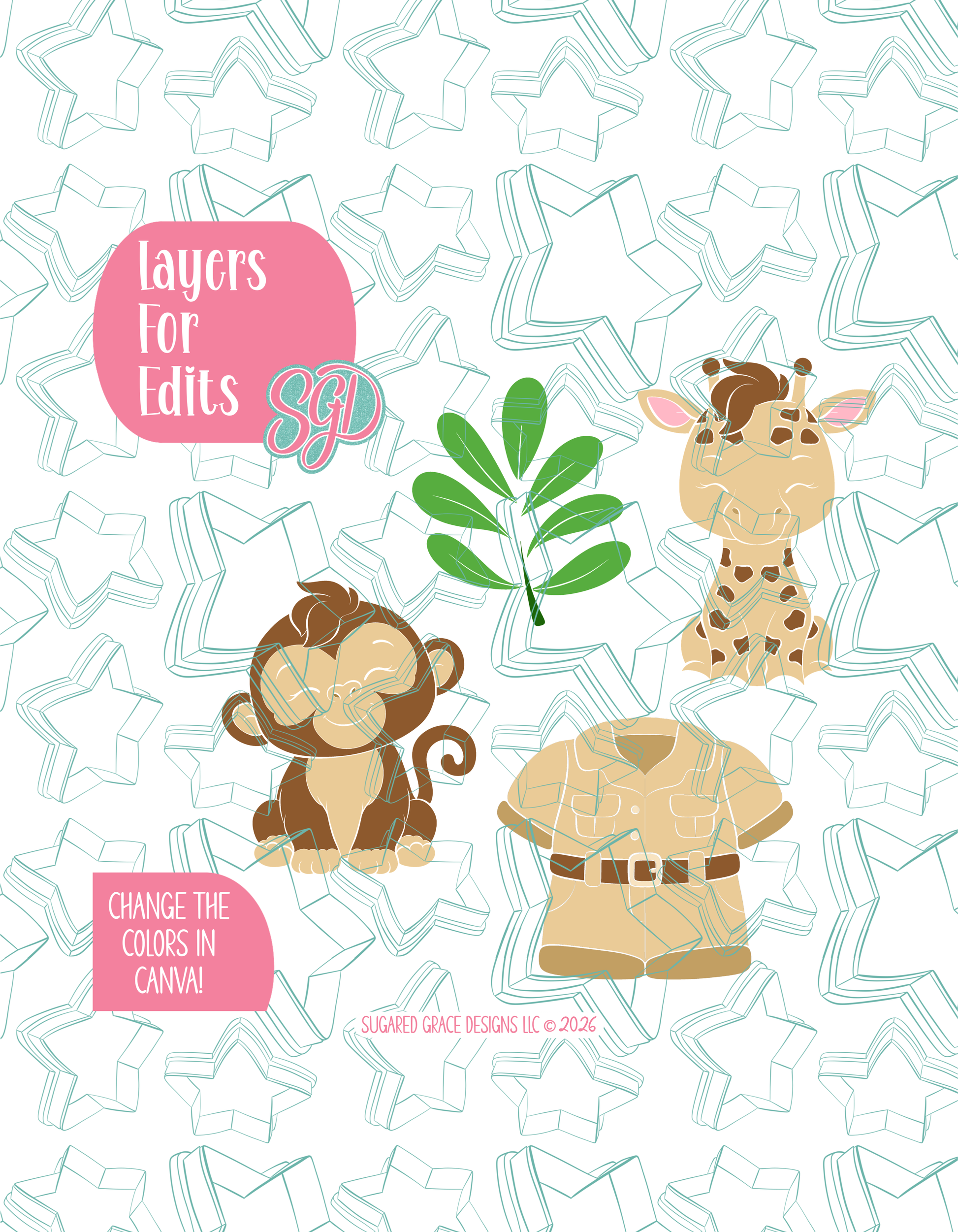 Zoo Set of 4 PNG Designs for Edible Ink Printers - Hand Drawn Editable ...