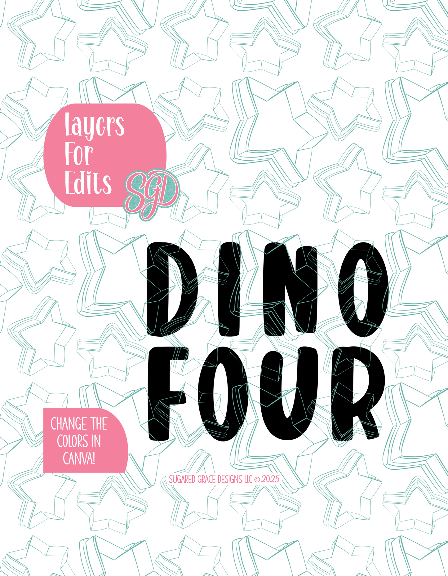 Dino Four PNG Image Set for Edible Ink Printers - Hand Drawn Editable Graphics