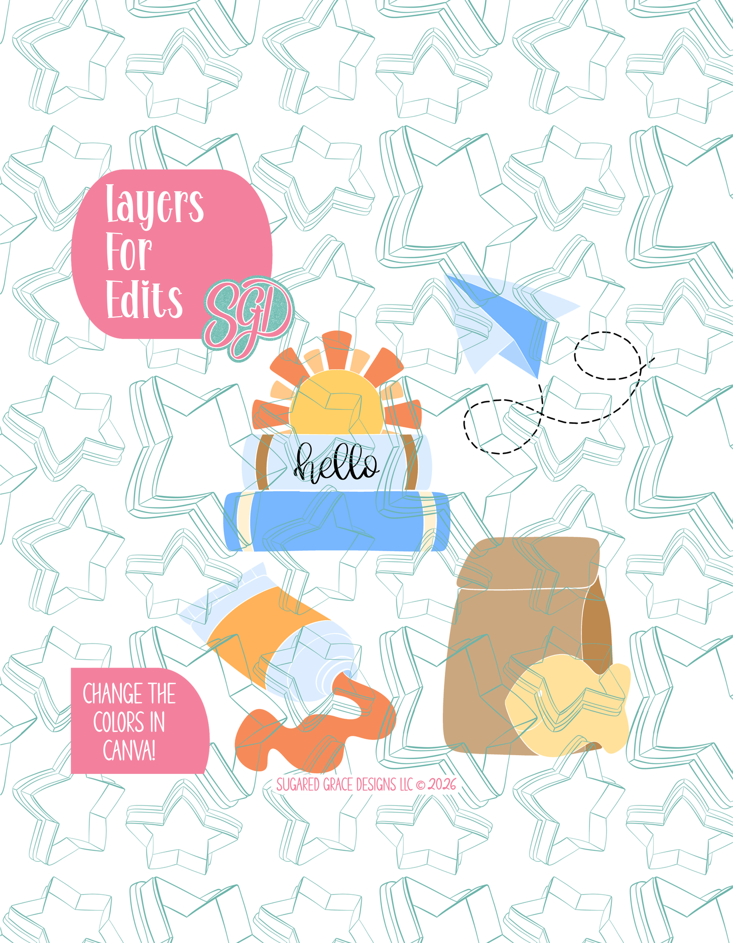 Back to School Set of 4 PNG Designs for Edible Ink Printers - Hand Drawn Editable Graphics (Digital Download)