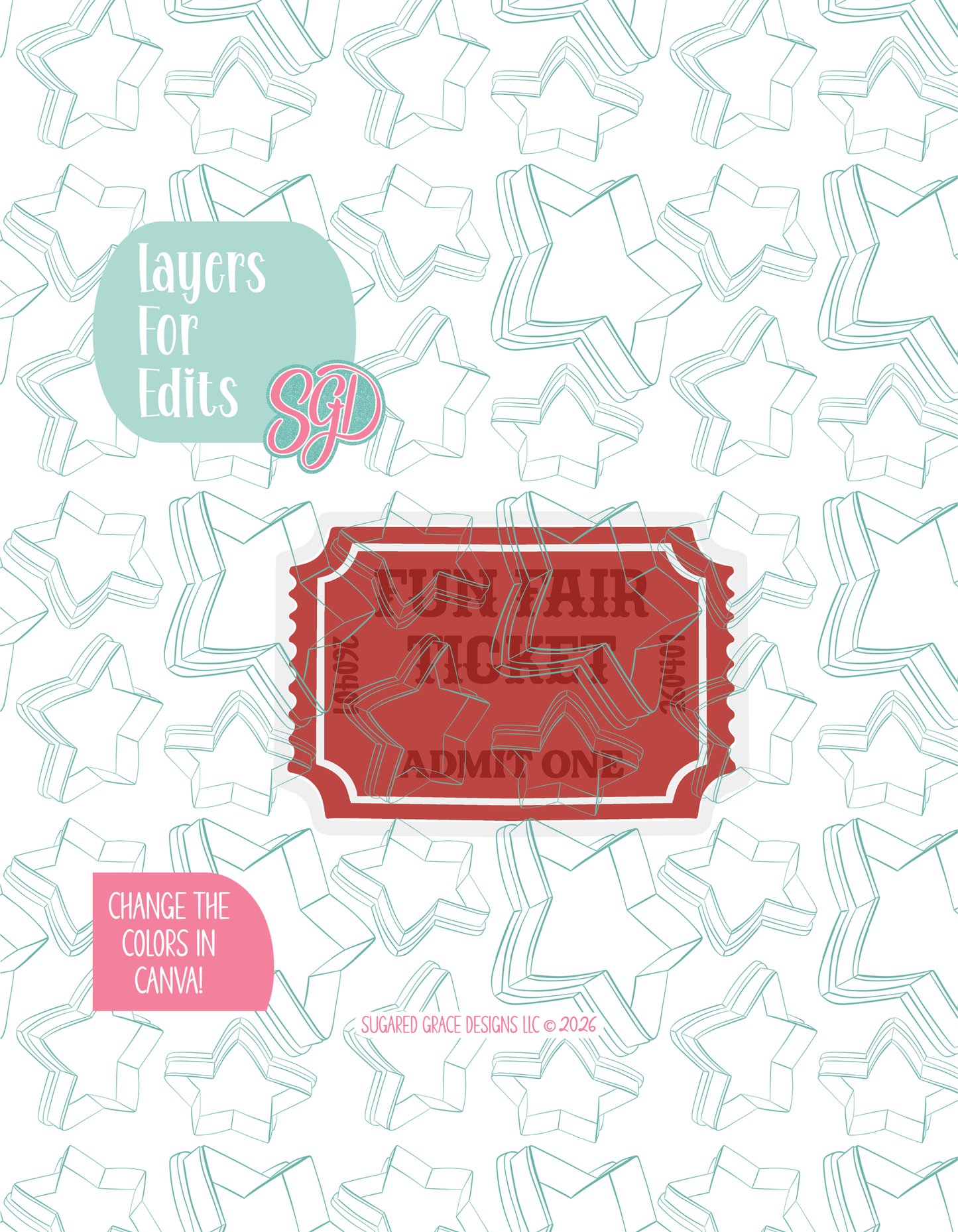 Admit One Ticket Cookie Cutter STL and PNG set
