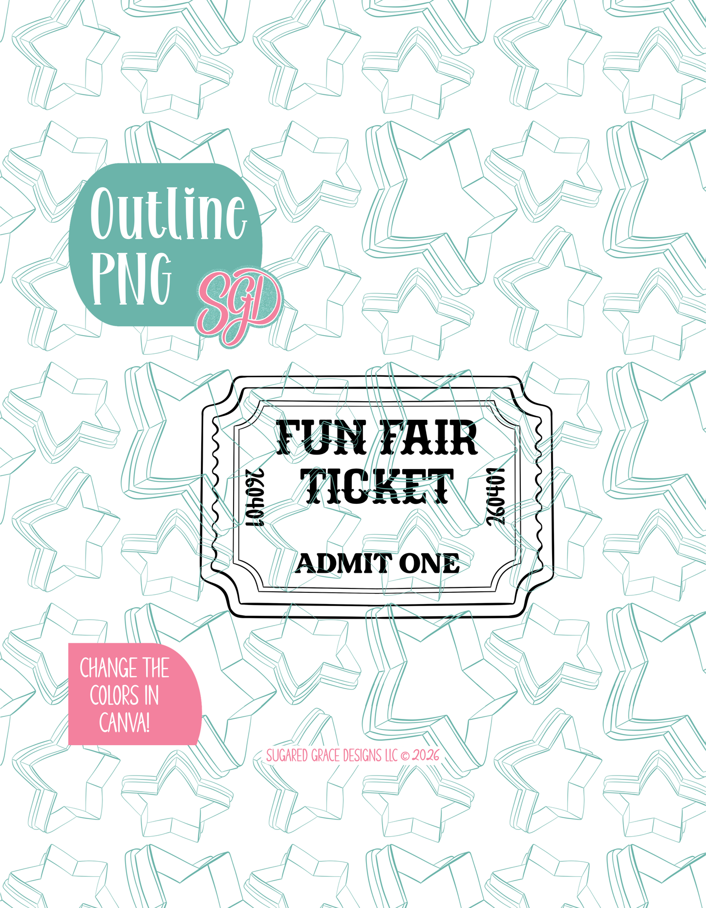 Admit One Ticket Cookie Cutter with matching PNG