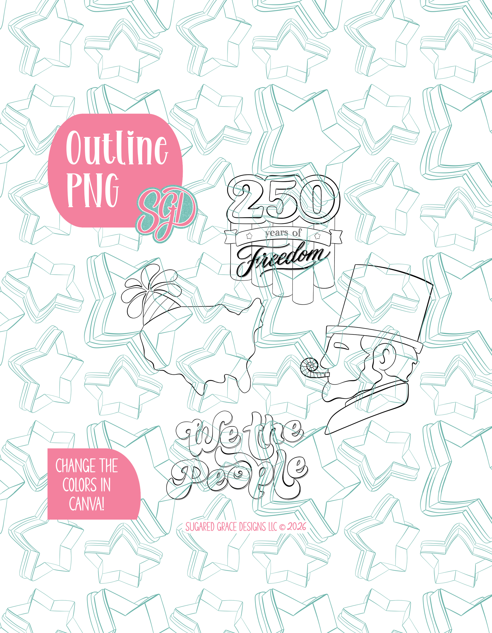 America's 250th Birthday Set of 4 PNG Designs for Edible Ink Printers ...