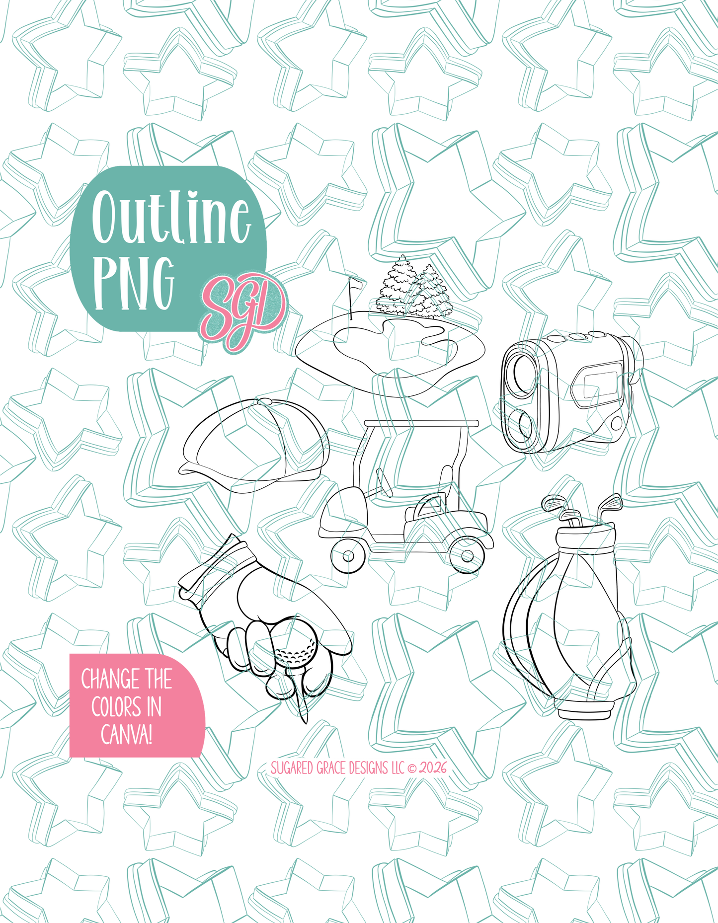 Golf Cookie Cutter set with matching PNG - Set of 6 Designs