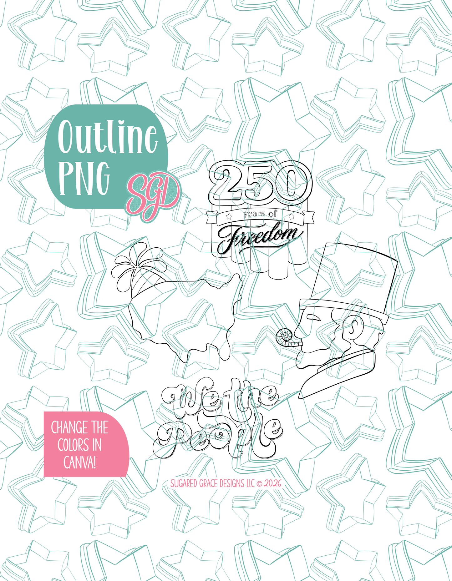 America's 250th Birthday Cookie Cutter set with matching PNG - Set of 4 Designs