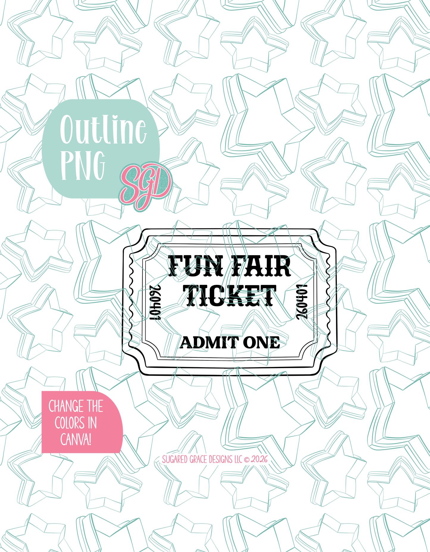 Admit One Ticket Cookie Cutter STL and PNG set
