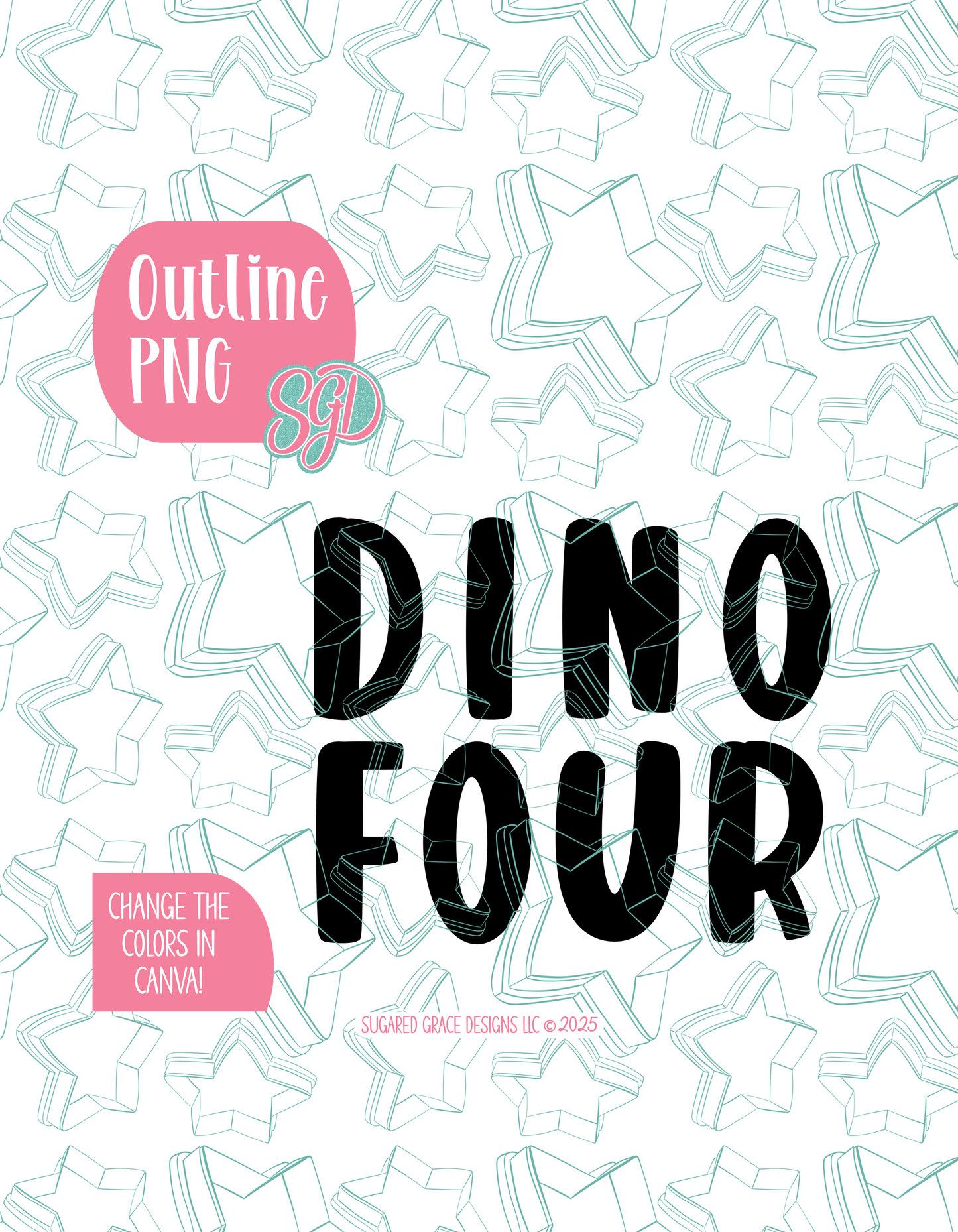 Dino Four PNG Image Set for Edible Ink Printers - Hand Drawn Editable Graphics