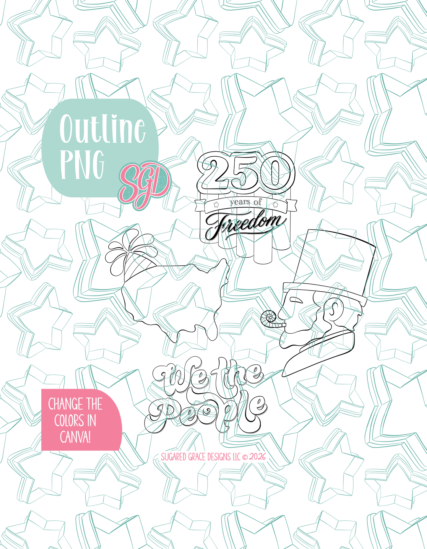 America's 250th Anniversary set Cookie Cutter STL and PNG Set with 4 Designs (Digital Download)
