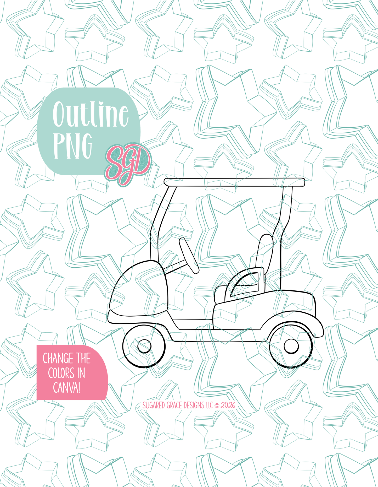 Golf Cart Cookie Cutter STL and PNG set