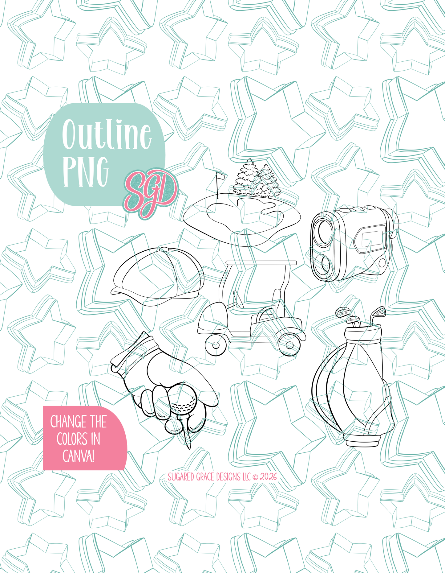 Editable Golf Cookie Cutter STL and PNG Set with 6 Designs (Digital Download)