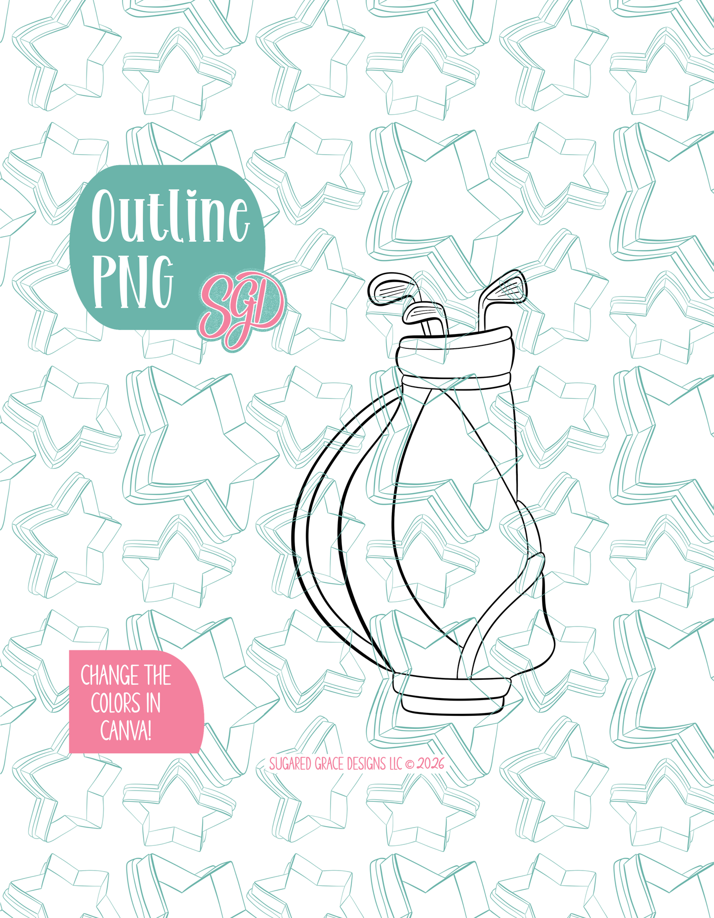 Golf Bag Cookie Cutter with matching PNG